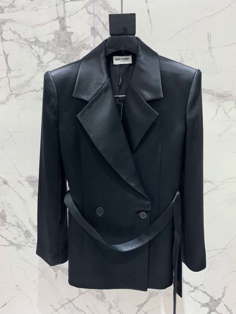 SAINT LAURENT Acetate Satin Tailored Suit Black