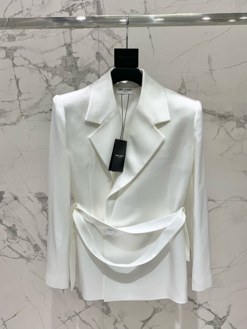 SAINT LAURENT Acetate Satin Tailored Suit WHITE