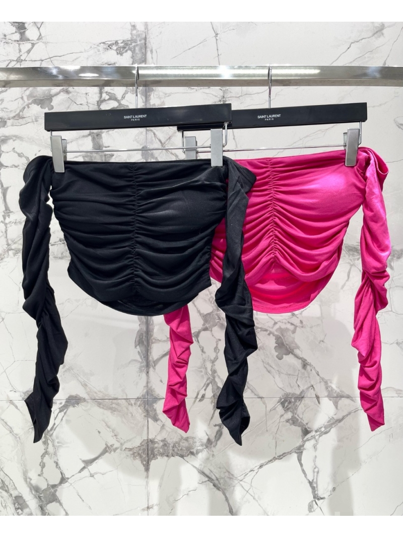 Saint Laurent Ruched One-Shoulder Top in Black