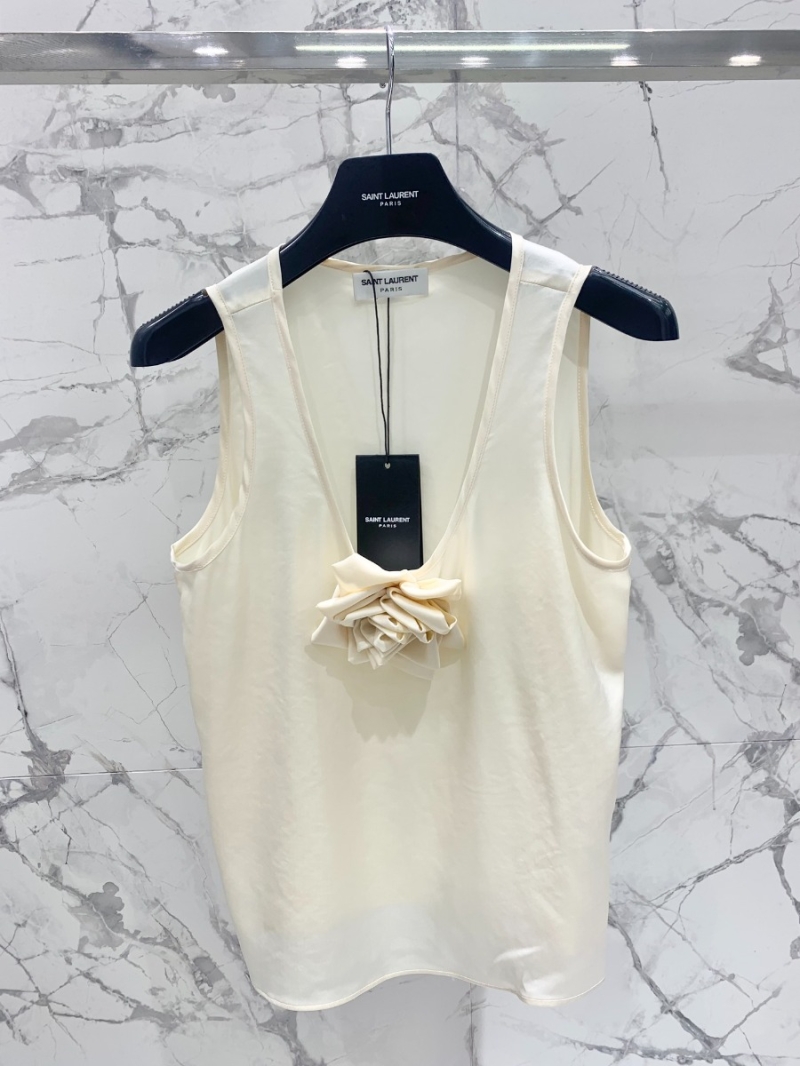 SAINT LAURENT Exquisite Floral Acetate Tank Top White
