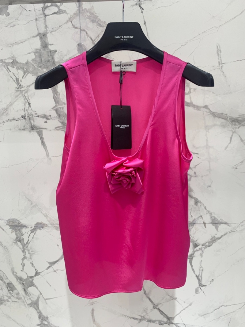 SAINT LAURENT Exquisite Floral Acetate Tank Top pink