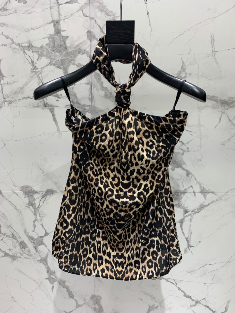 SAINT LAURENT Custom Heavyweight Silk Leopard Print Top