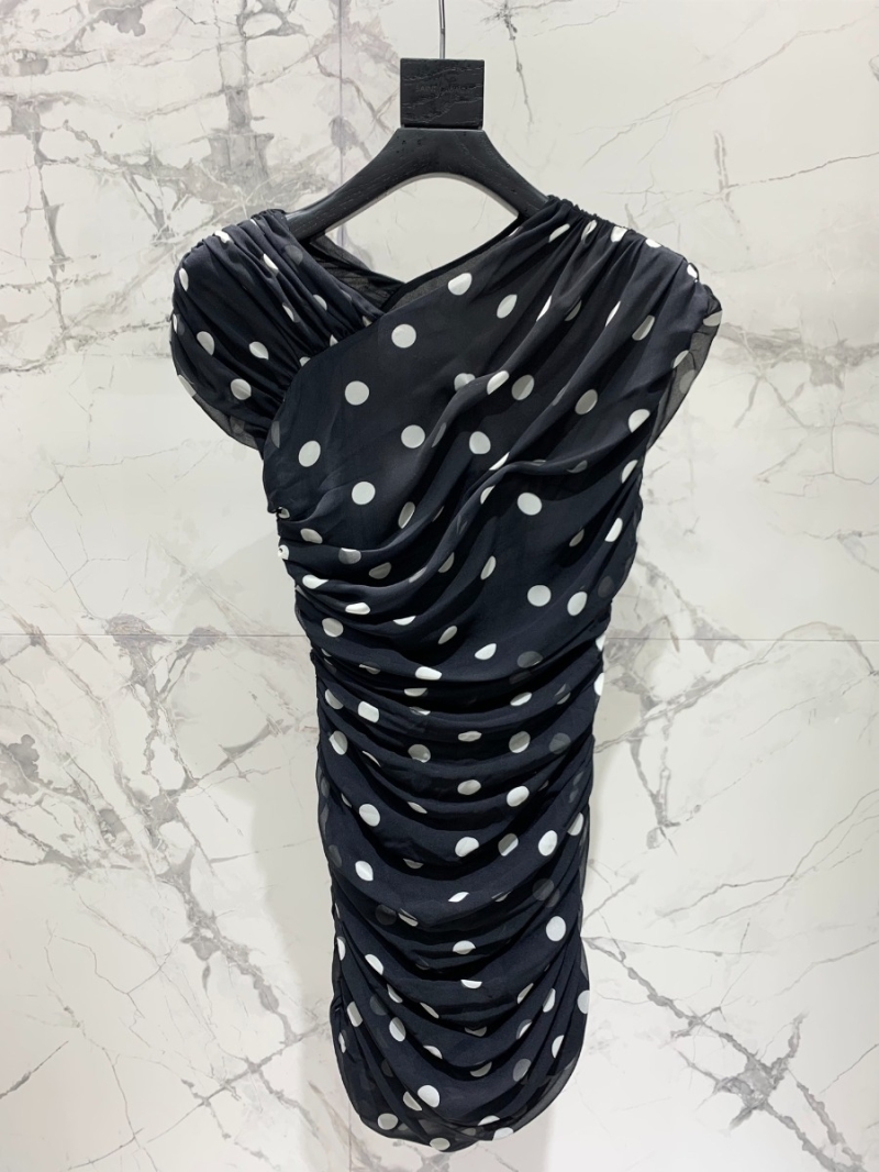 YSL Saint Laurent Polka Dot Pleated Georgette Dress – Summer Romance Edition