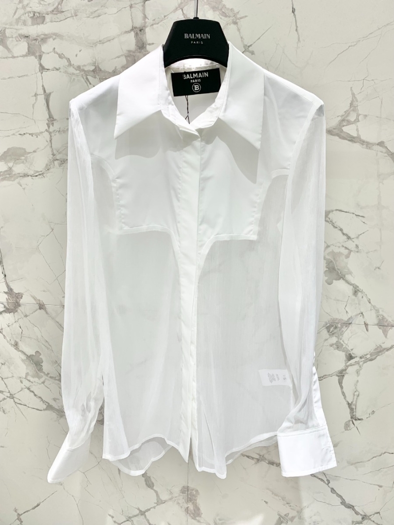 BALMAIN 2024 Sheer Elegance Modern Blouse White