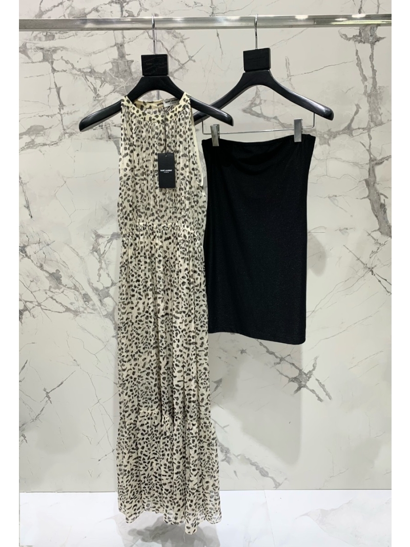 YSL SAINT LAURENT Limited Edition 2026 Leopard Print Maxi Dress &ndash; Flowing Silk Resort Dress with Voluminous Hem