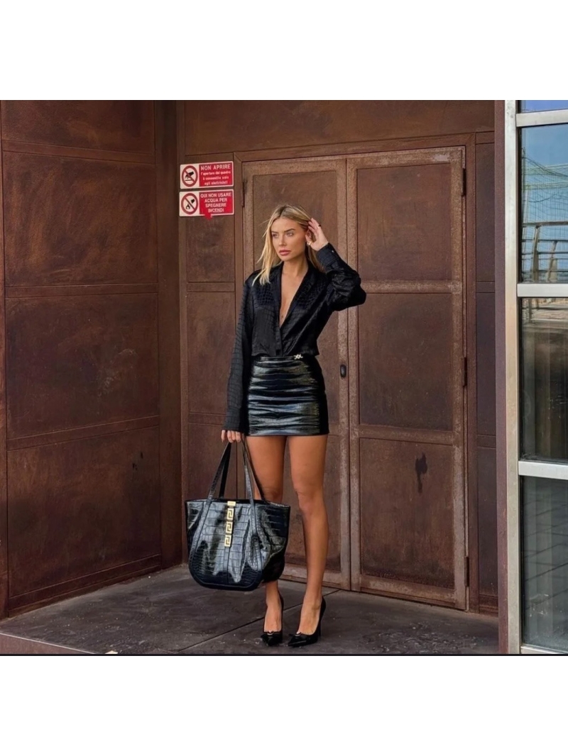 Saint Laurent Luxe Crocodile-Texture Jumpsuit for Women - Elegant Black