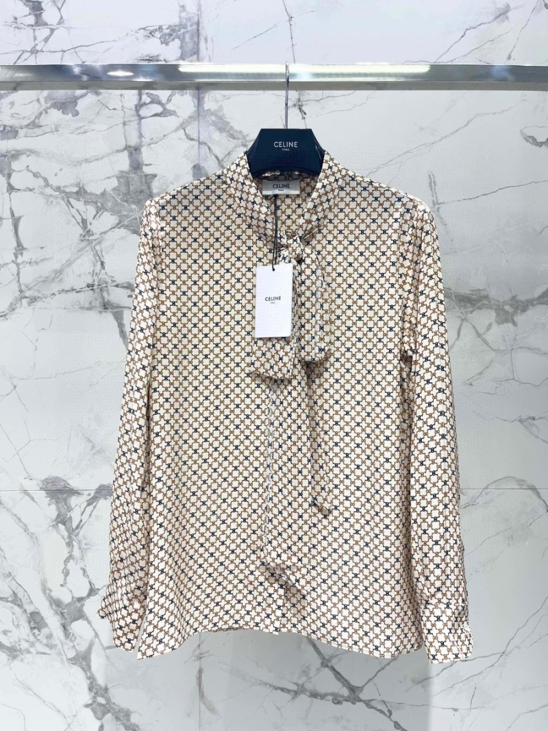 Celine Silk Crepe de Chine Triomphe Print Blouse with Tie Neck