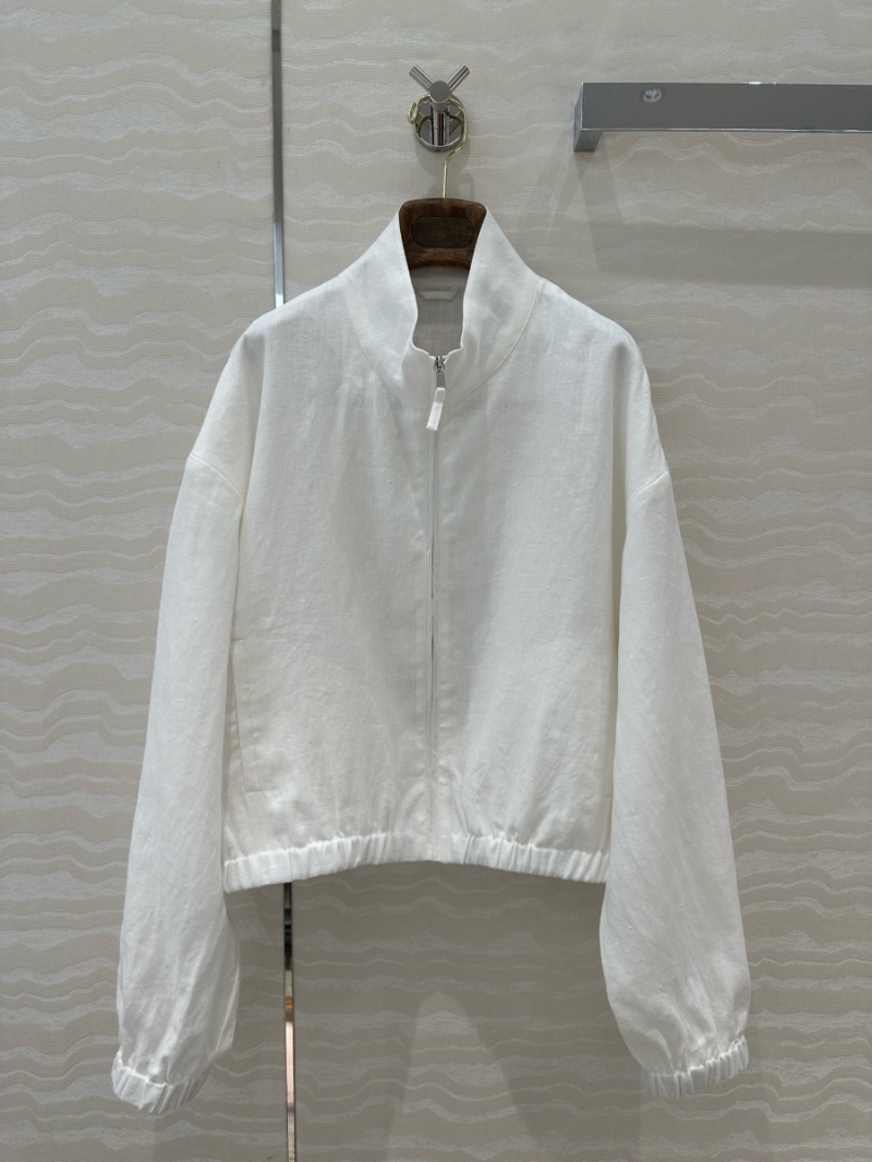 Loro Piana 2025 Early Spring Linen Bomber Jacket White