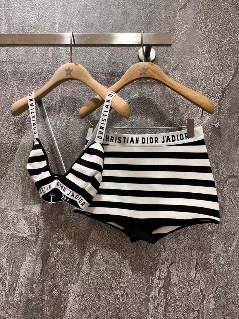 Dior Black and White Striped Beach Resort Swimwear