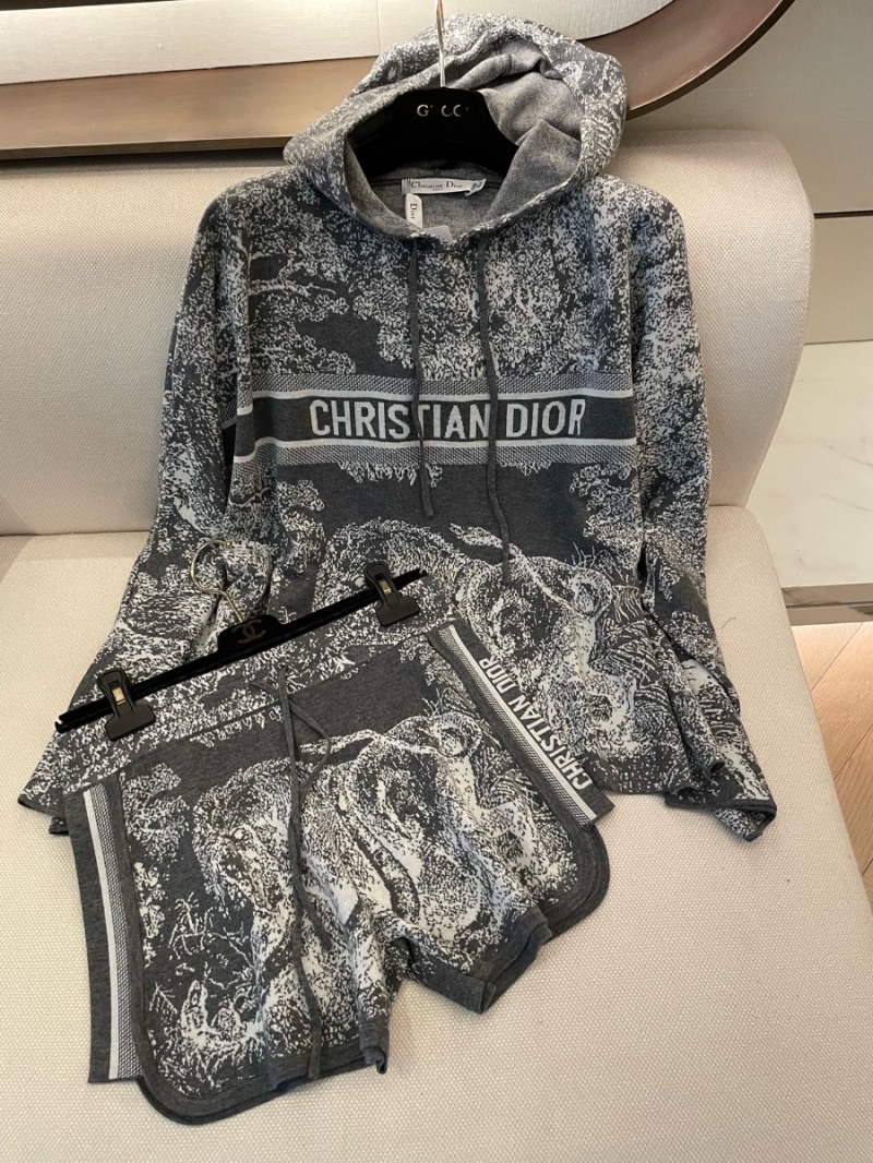 Dior Jungle Collection Cashmere Knit Set Hoodie and Shorts Grey