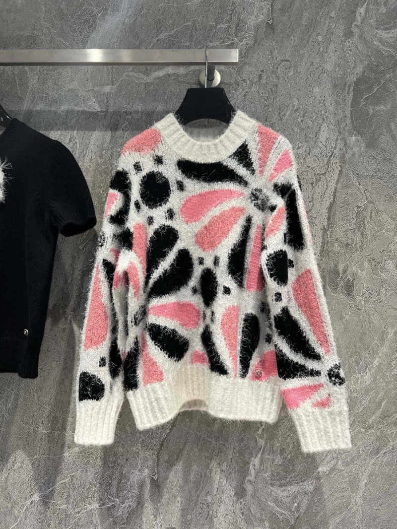 Chanel Cashmere Camellia Cow Print Color Block Sweater