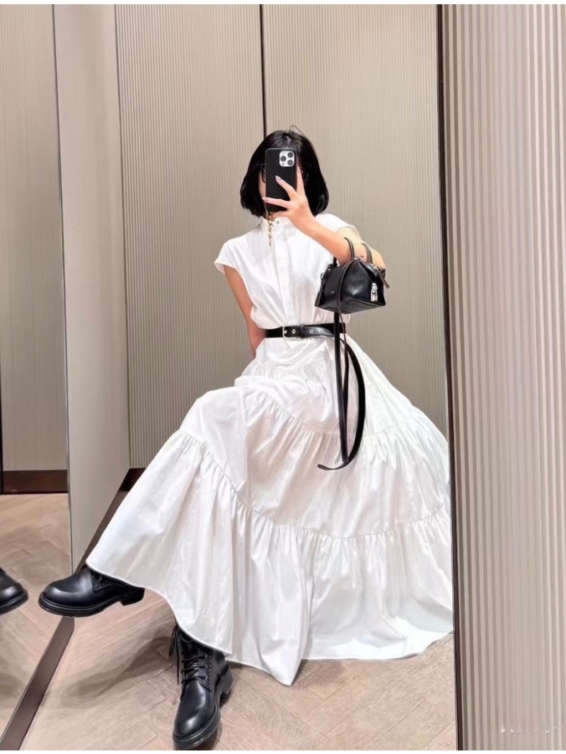 Max Mara 25SS French Romantic Sleeveless Tiered Dress White