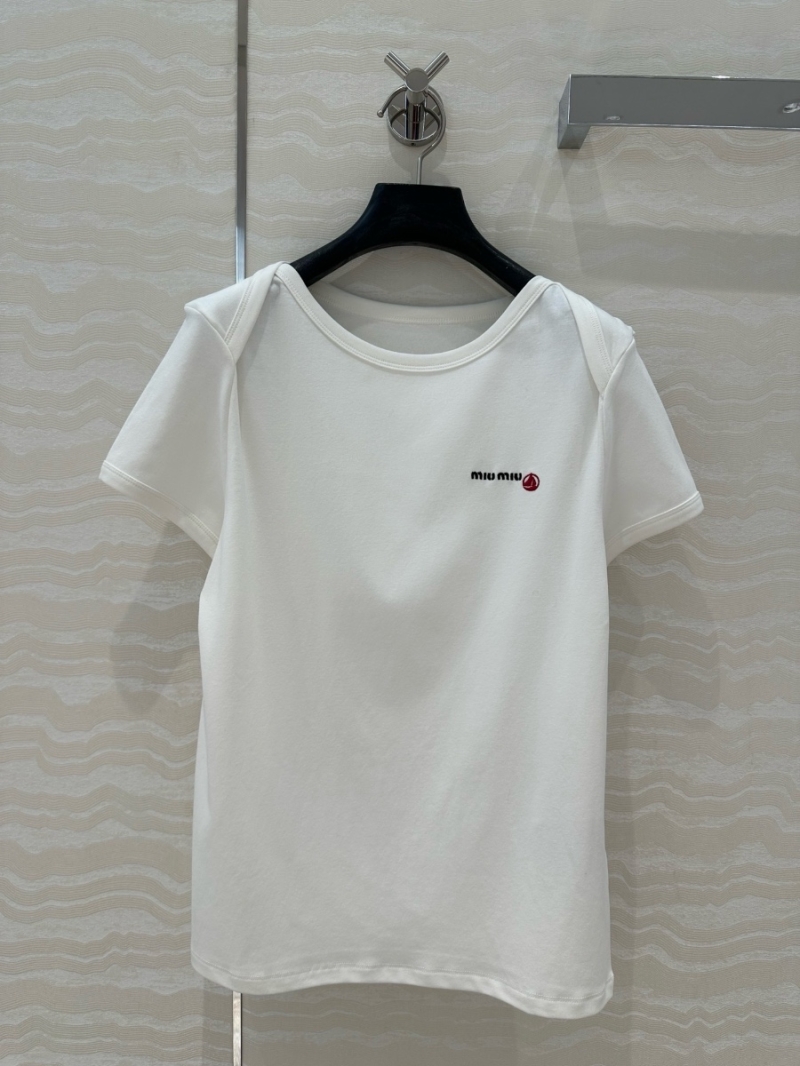 Miu Miu New 2025 Sailboat Embroidered Cotton T-Shirt