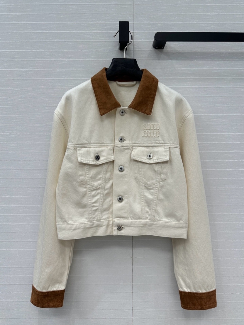 Miu Miu 25SS Retro Suede-Trim Denim Jacket