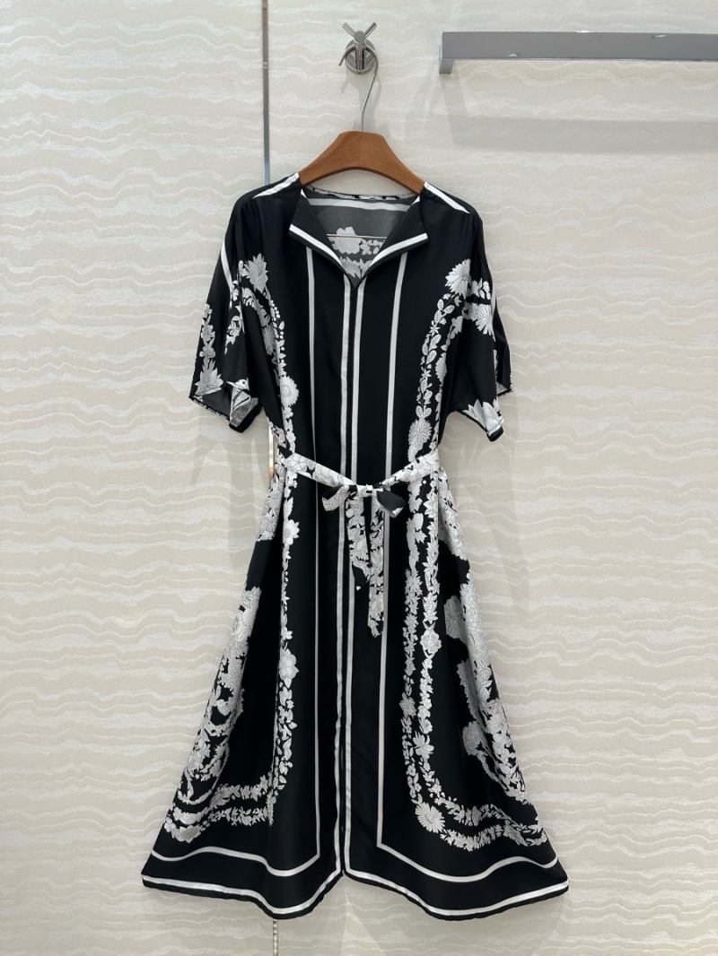 Hermes 2025 Early Spring Brides de Gala en Fleurs Silk Kaftan Dress Black