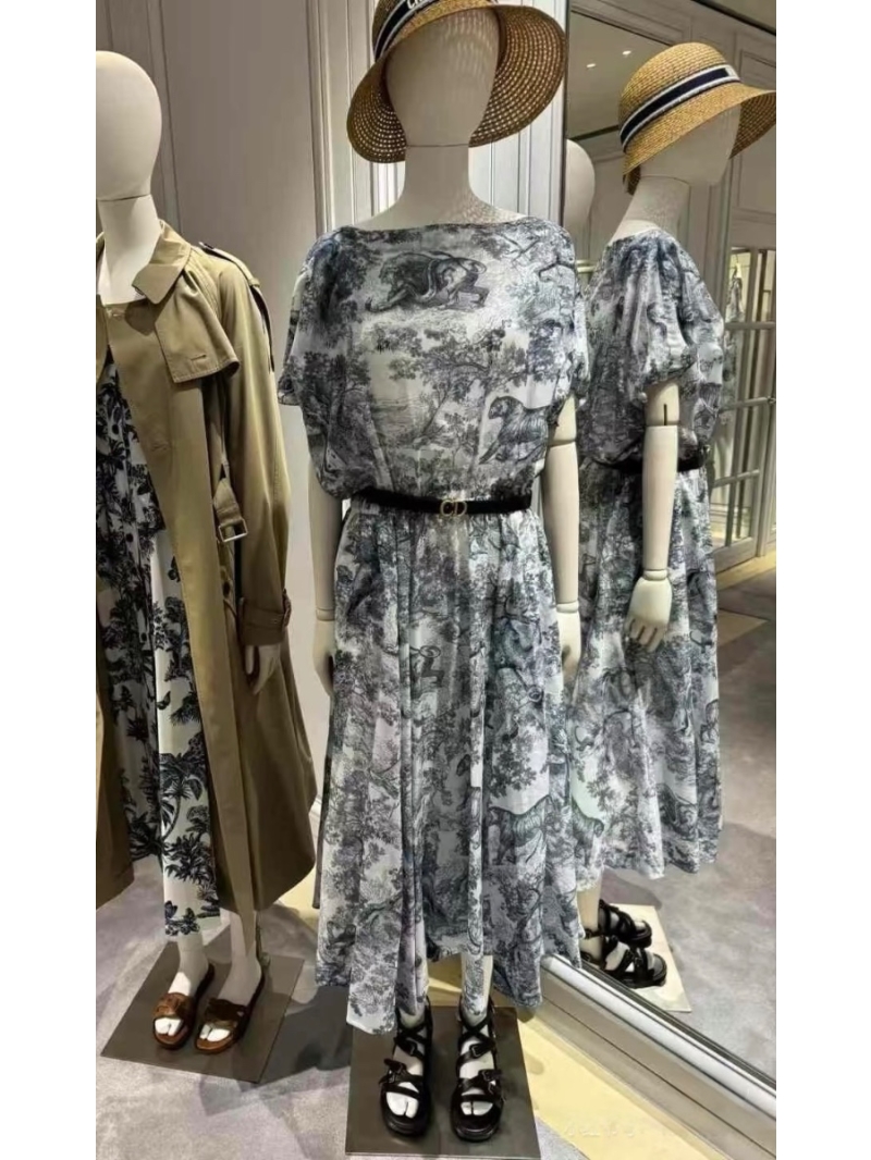Dior 25SS Jungle Toile de Jouy Print Boat Neck Maxi Dress