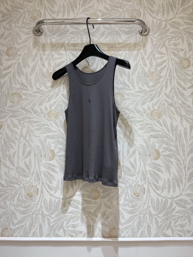 YSL Saint Laurent Cotton Knit Tank Top in Smoke Grey