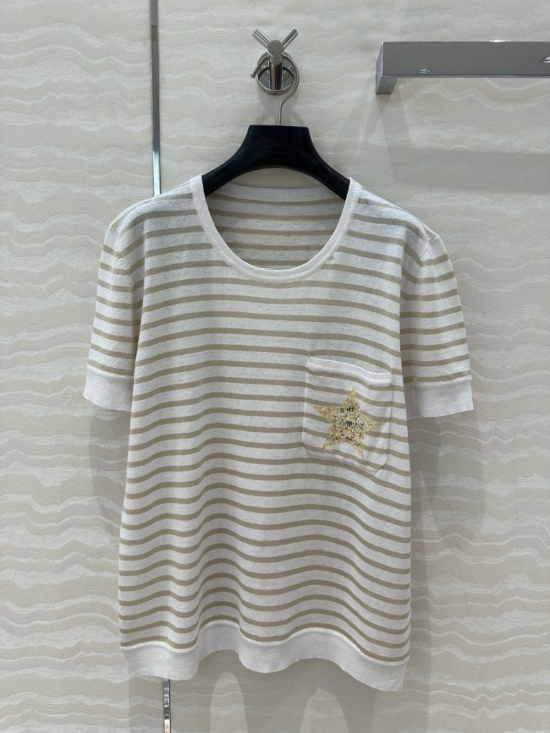 Dior Miss Dior Limited White & Gold Striped Star Linen Knit T-Shirt
