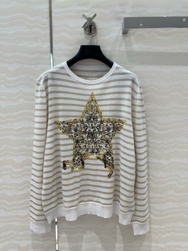 Dior Miss Dior Limited White & Gold Striped Star Linen Knit Top