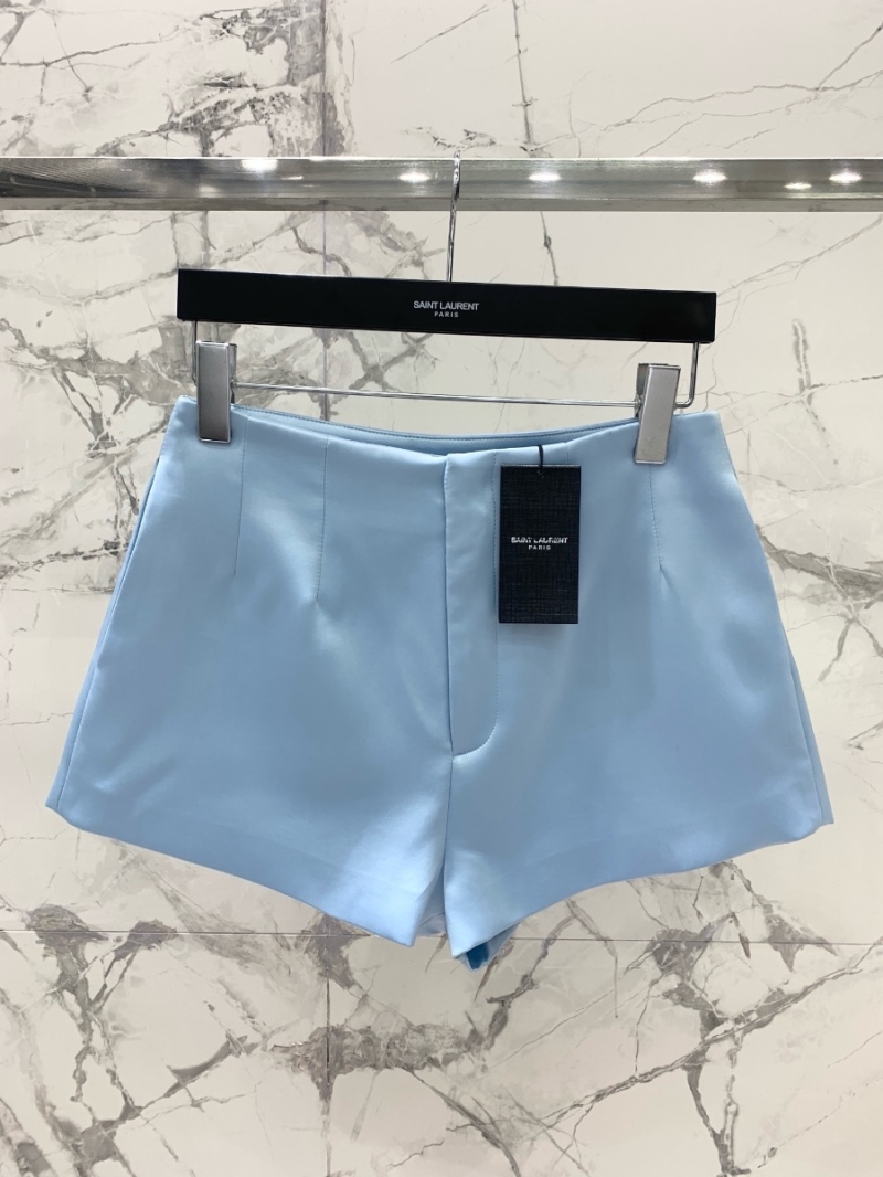 Saint Laurent Spring Collection Elegant Acetate Satin Shorts in light blue