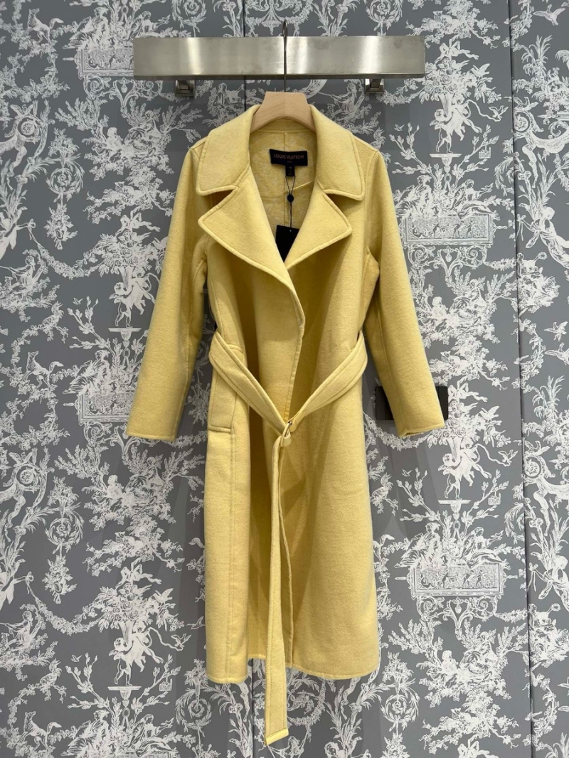 Louis Vuitton LV New Yellow Classic Monograms Wool Hooded Long Coat