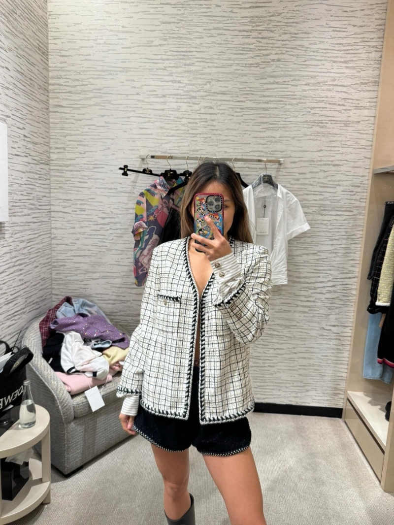 Chanel 24B Tweed Jacket with Striped Sleeves