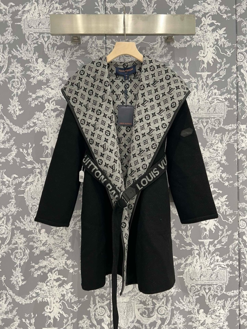 Louis Vuitton LV New Black Classic Monogram Wool Hooded Coat with Reversible Wear and Belted Letter Design