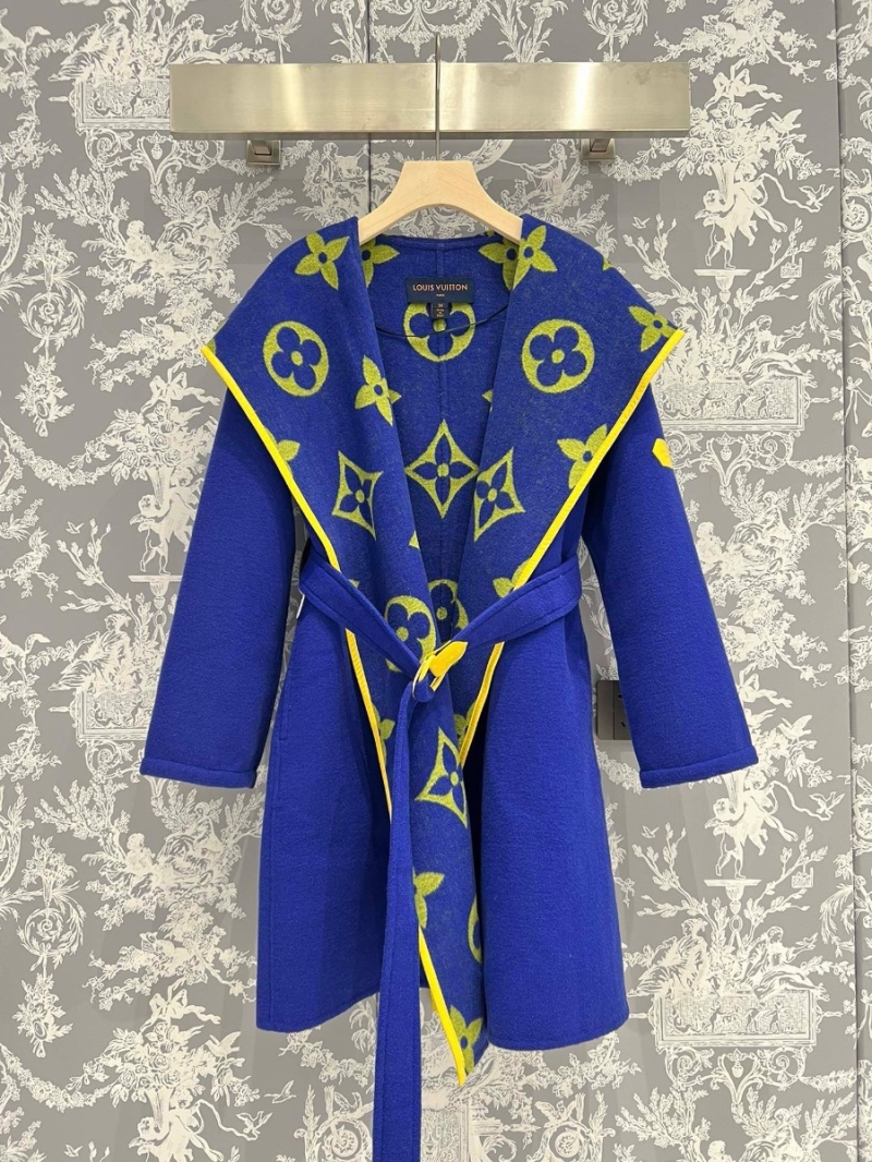 Louis Vuitton LV Classic Monogram Wool Hooded Coat BleuYellow 