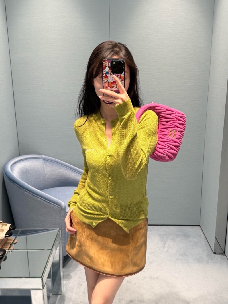Miu Miu Spring/Summer Delicate Waffle-Knit Cardigan kiwi