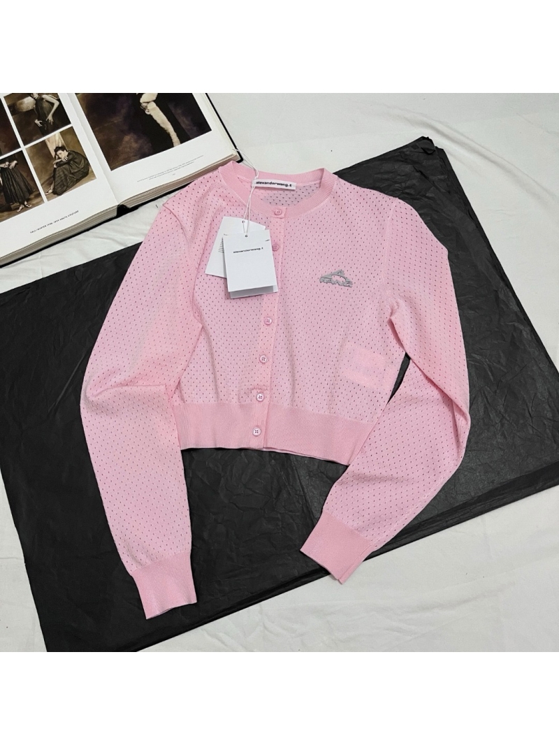 Alexander Wang Mesh Knit Button Cardigan – 3D Logo Detail Pink