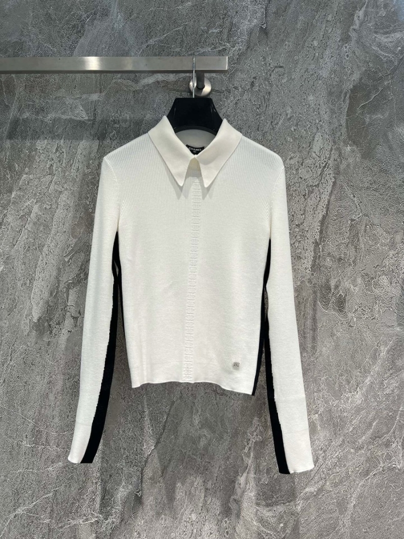 Chanel Coco Neige Ski Series CC Patchwork Polo Neck Wool Knitwear White