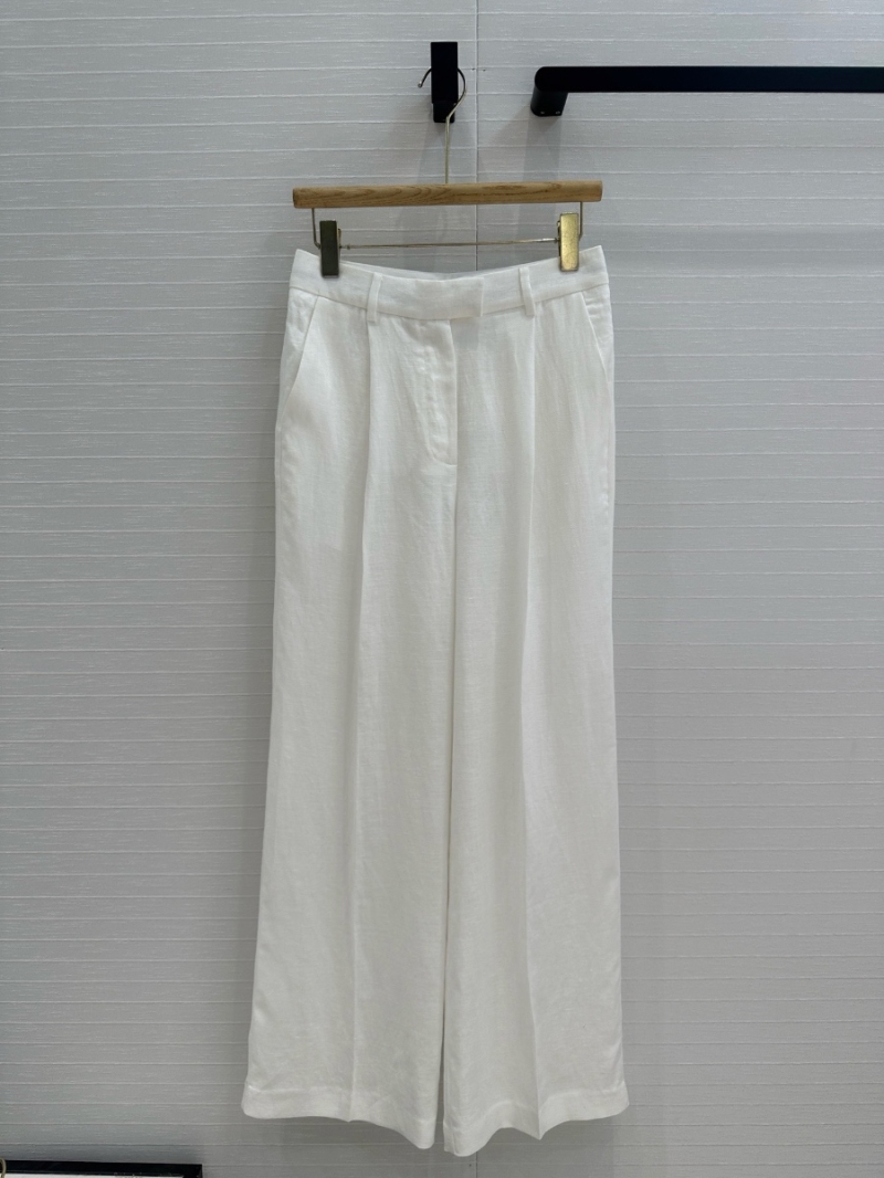 Brunello Cucinelli Spring 2025 Linen High-Waisted Pleated Trousers White