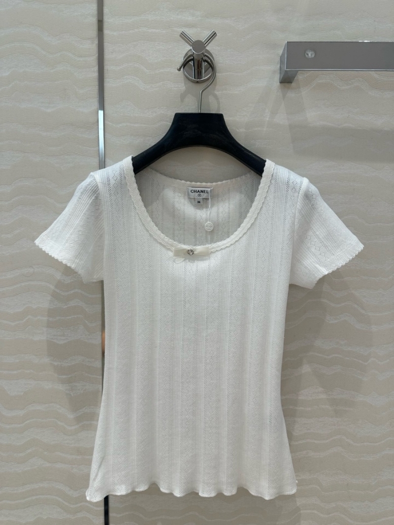 Chanel Cotton Eyelet Top with Bow Detail White