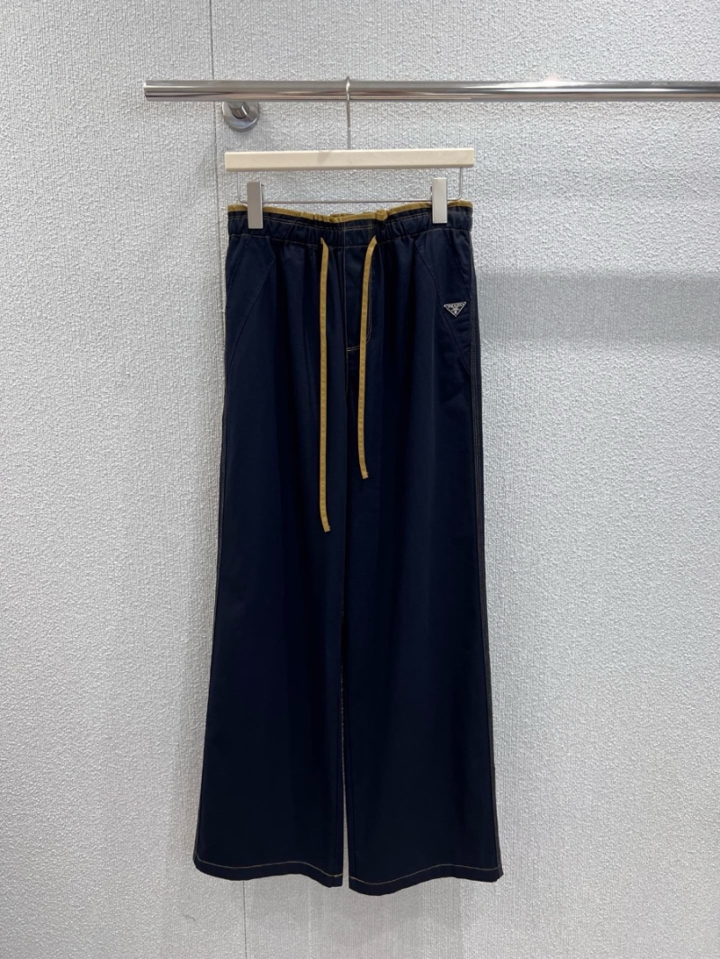 Prada Exclusive Imported Silk Cotton Drawstring Wide-Leg Pants