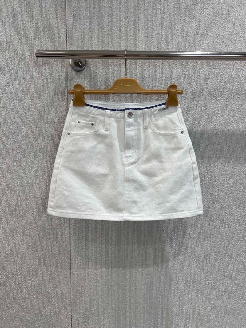 Miu Miu Exclusive White Denim Embroidered Half Skirt - Limited Edition