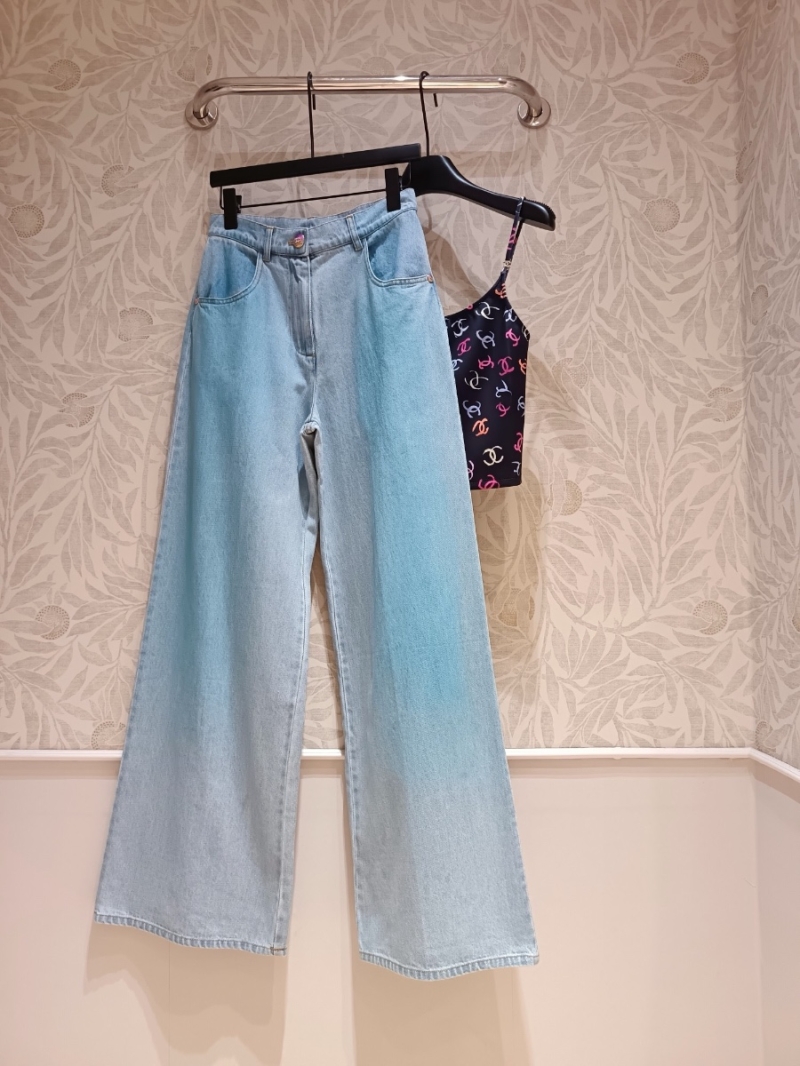 Chanel 24C Early Spring Straight-Leg Gradient Blue Denim Pants Jeans