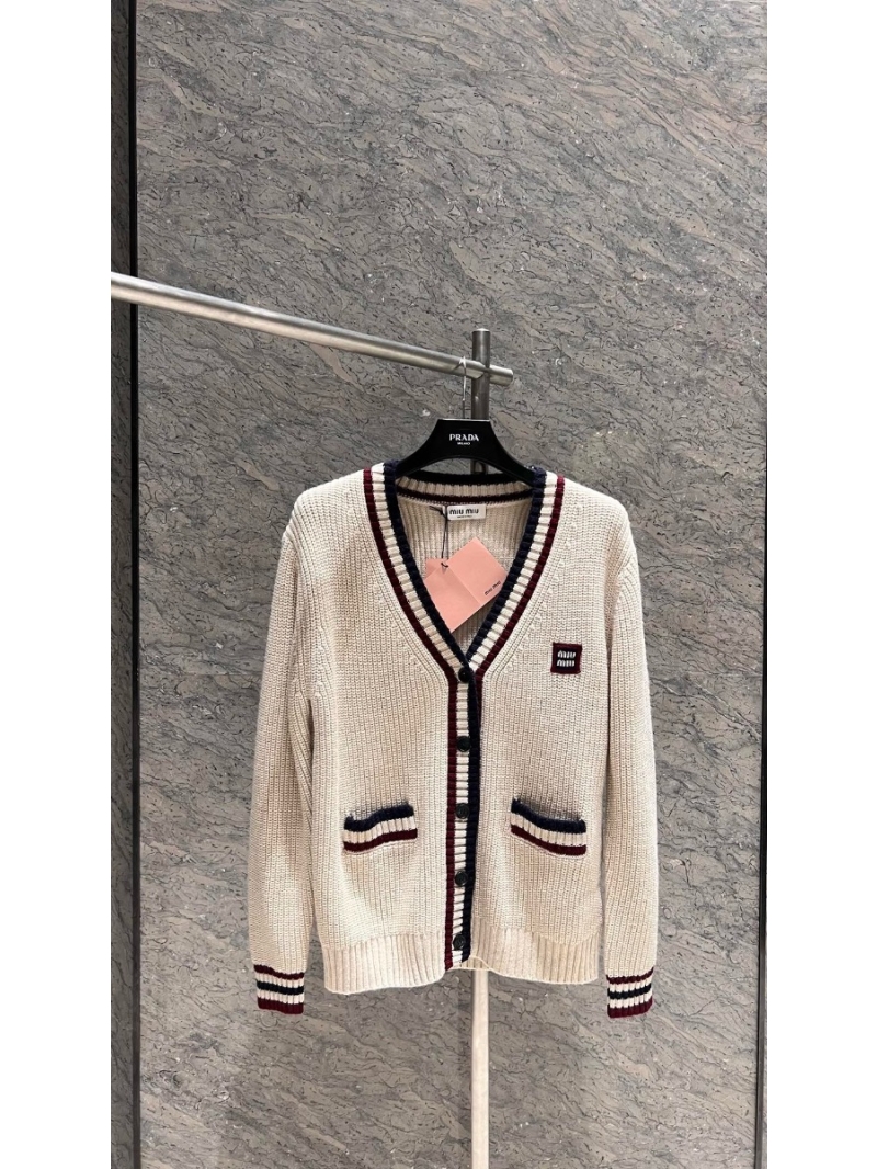 Miu Miu 2024 Spring Casual Color Block V-Neck Wool Cardigan