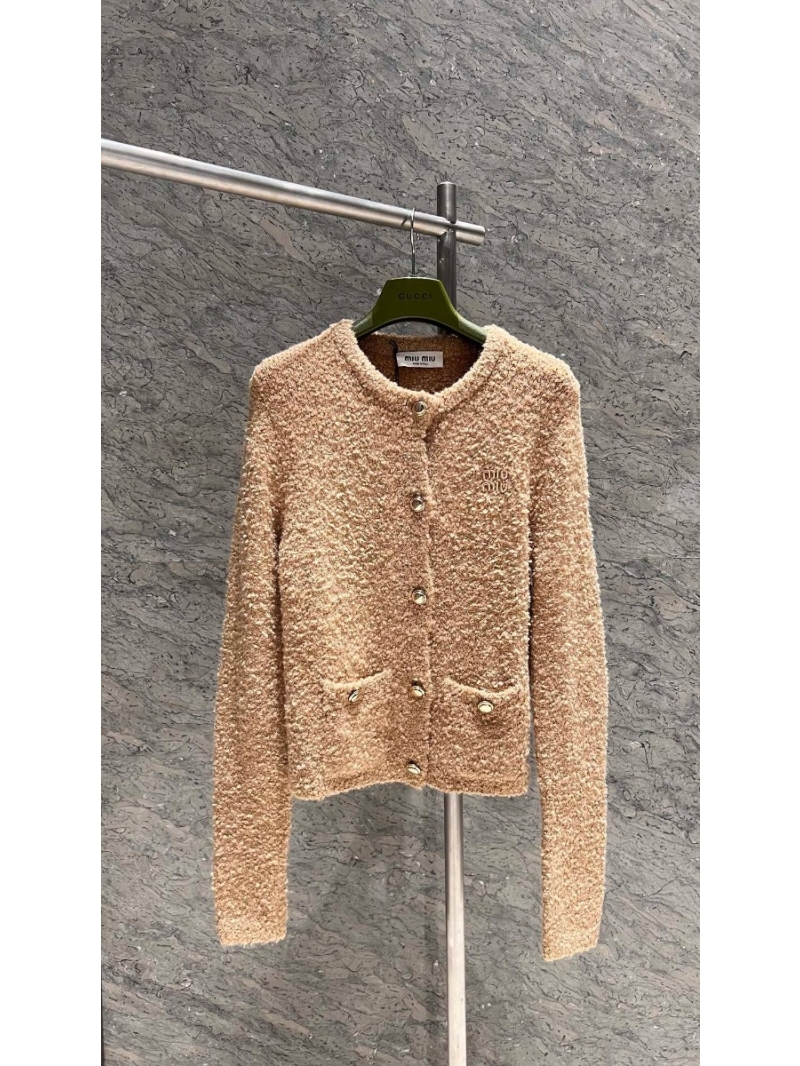 MiuMiu 2024 Early Spring Collection: Cashmere Khaki Knit Cardigan