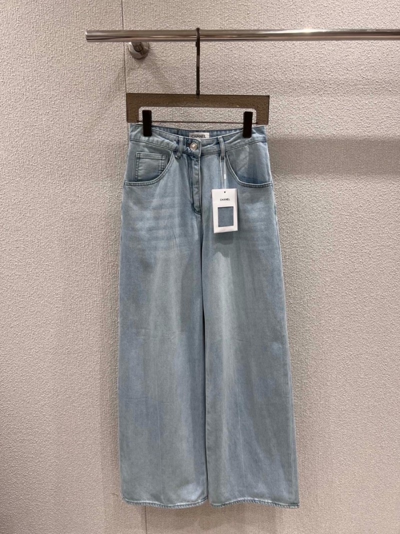 Chanel Exclusive Spring Summer Distressed Denim Wide-Leg Pants