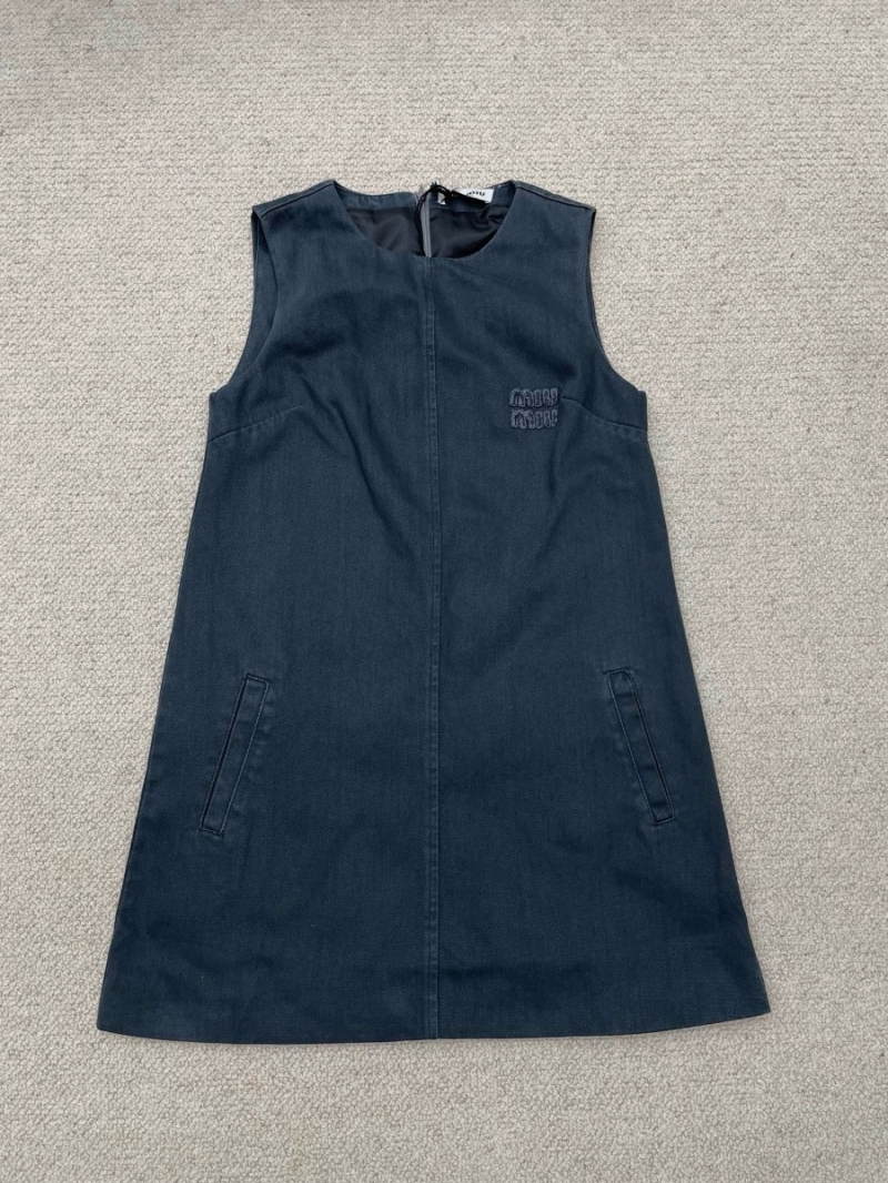 Miu Miu Smoky Gray Embroidered Denim Vest Dress