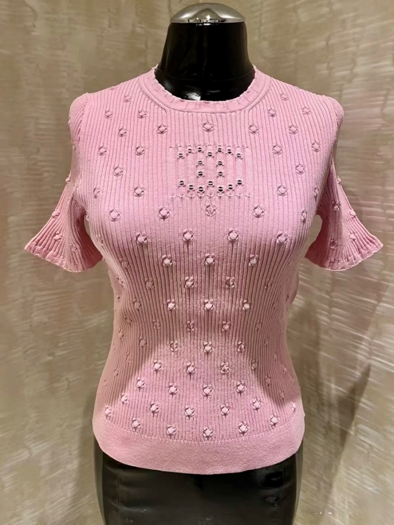 Chanel Spring 2025 Hollow-Out Embossed Knit Top with Double-C Detail pink