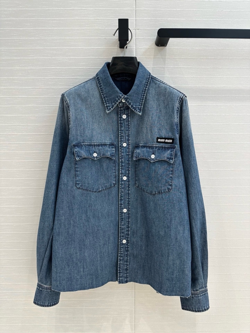 Miu Miu Spring/Summer 2025 Lightweight Denim Shirt with Embroidered Logo