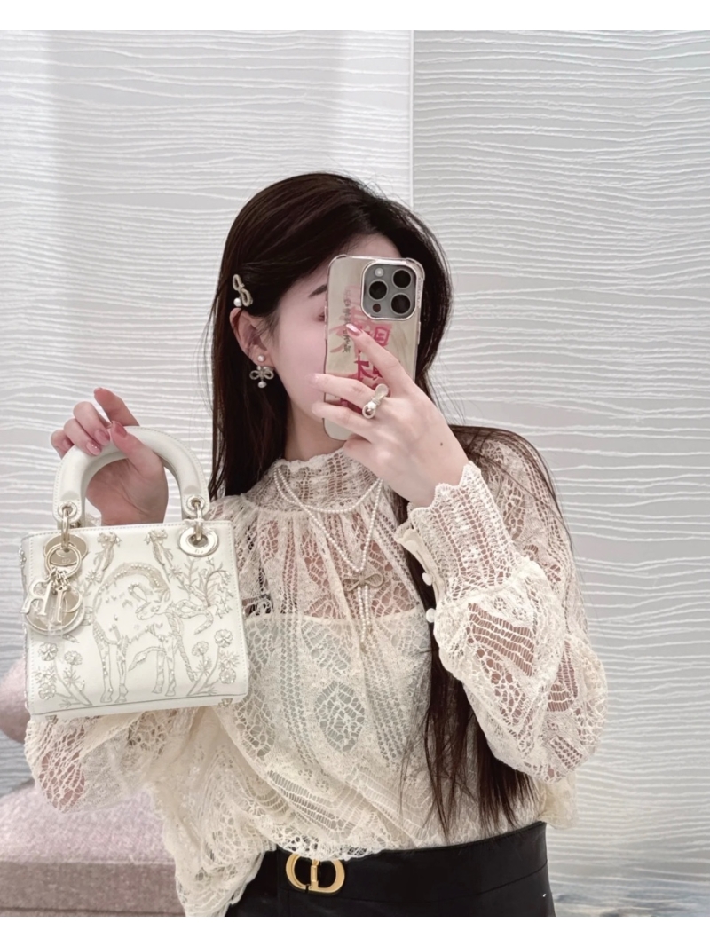 Dior Spring 2025 High-Neck Lace Two-Piece Top with Lantern Sleeves