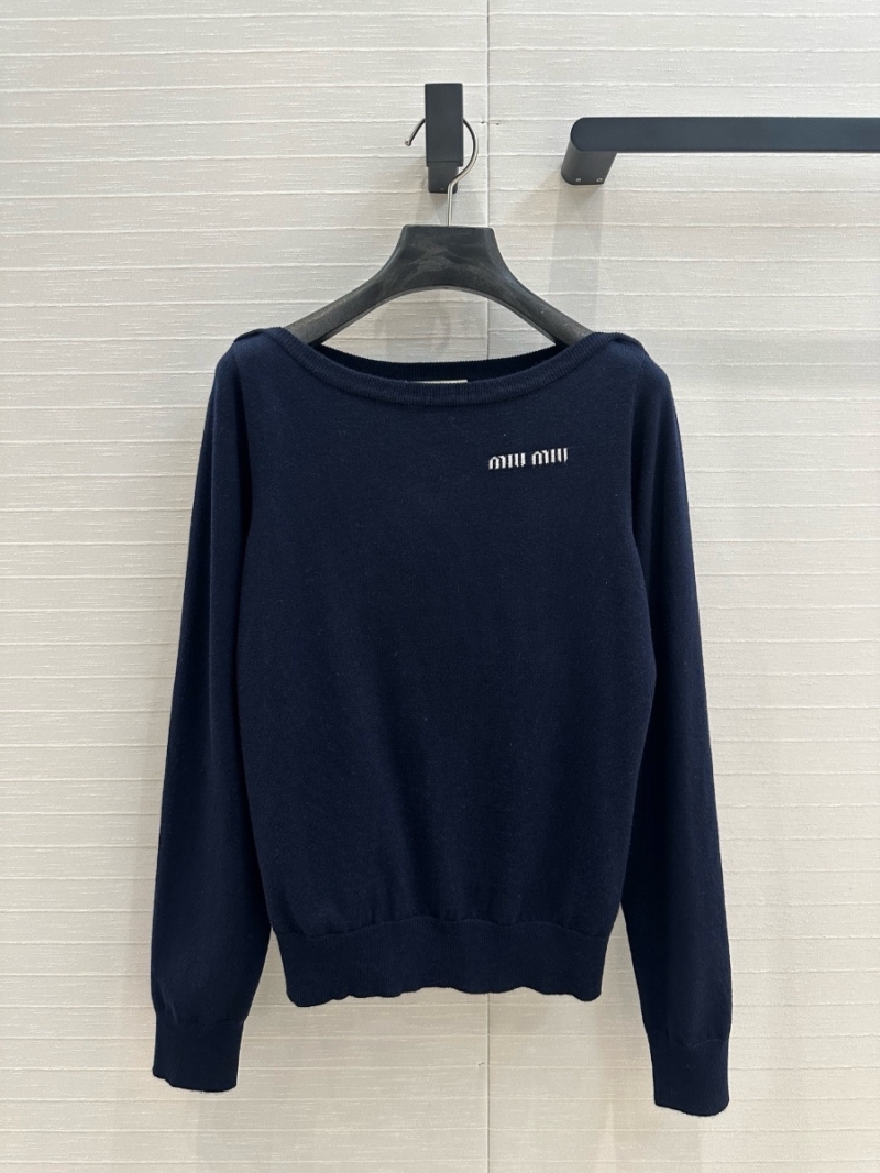 Miumiu 2025SS Early Spring Logo Cashmere Off-Shoulder Top