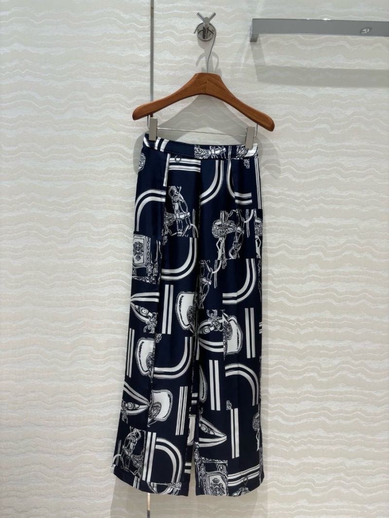 Hermes Exclusive Chain and Rope Print Silk Wide-Leg Pants Black