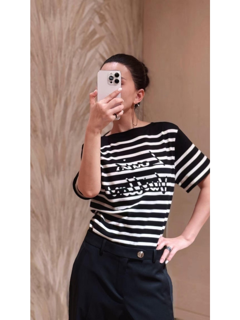 Louis Vuitton Exclusive Spring Summer Striped Knitted Short Sleeve Top Black