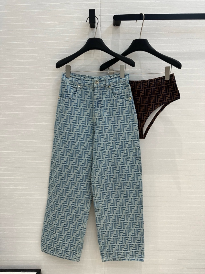 Fendi Two-Piece Denim Wide-Leg Pants Set - Retro Chic