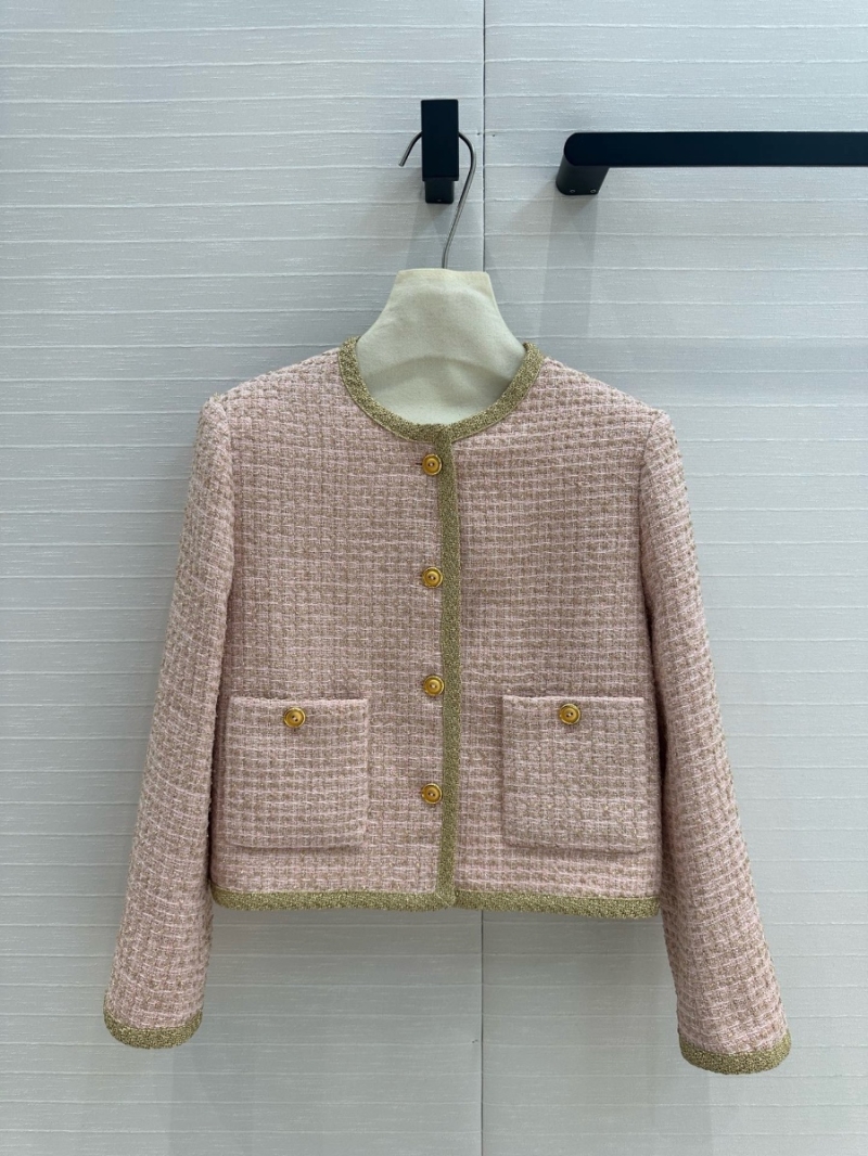 Miu Miu Classic Wool Tweed Cropped Jacket Pink Gold - Fall/Winter 2024