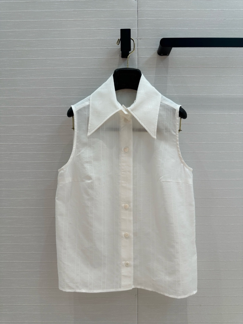 Chanel 2025C French Minimalist Sleeveless Shirt White - Elegant and Timeless
