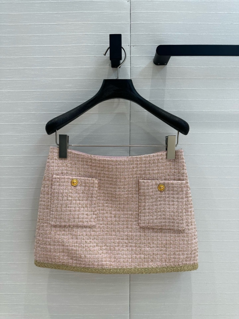 Miu Miu Wool Tweed Mini Skirt Pink Gold - Fall/Winter 2024